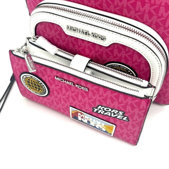 Michael Kors Md Embellished Zip Pocket Backpack & Double Zip Wallet Dragonfruit - Picture 11 of 14